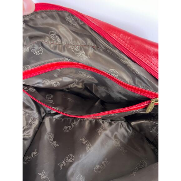 Valentina Red Leather Tote Overnight Bag with Gold Hardware Made in Italy - Picture 11 of 16